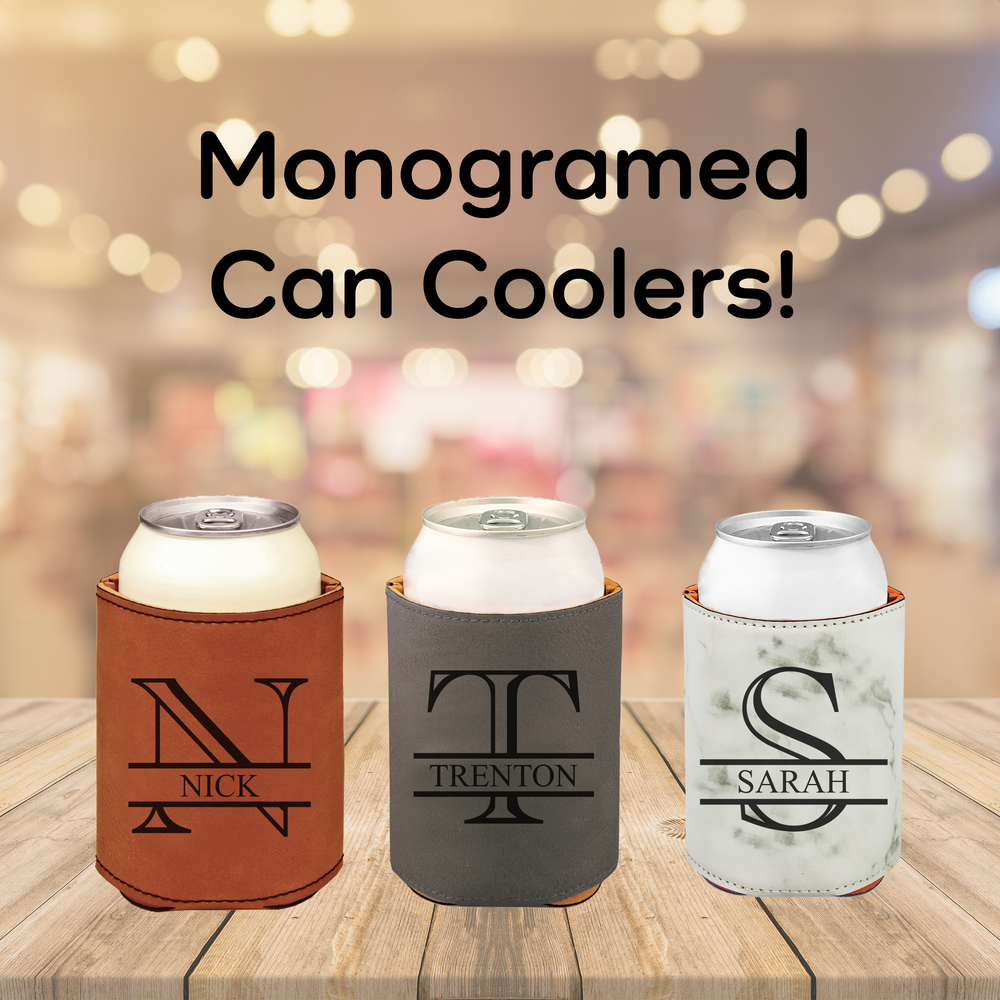 Monogram Leather Cozies | Beverage Holder